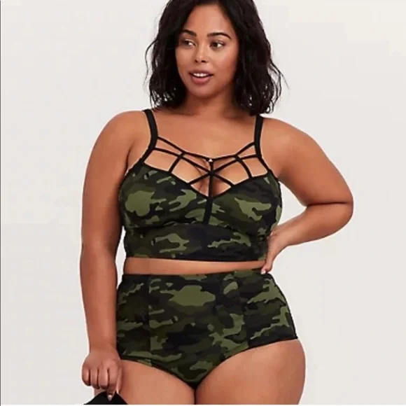 torrid Swim Torrid Nwt Camo Lattice Bikini Top High Waisted
